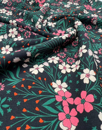 Black Floral Leaves Lightweight Non Stretch Woven Dress Craft Fabric - T9 Fabrics