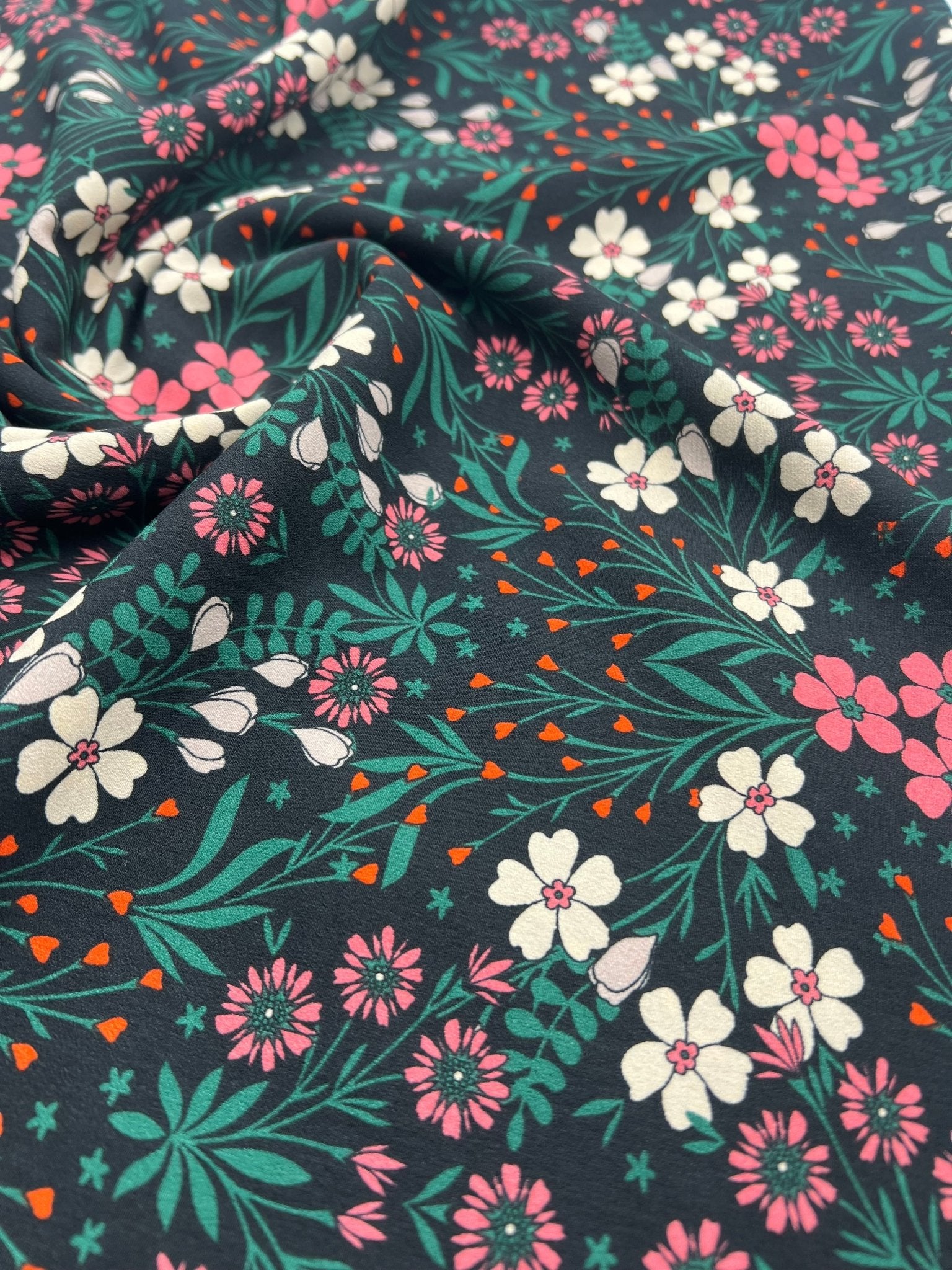 Black Floral Leaves Lightweight Non Stretch Woven Dress Craft Fabric - T9 Fabrics