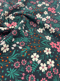 Black Floral Leaves Lightweight Non Stretch Woven Dress Craft Fabric - T9 Fabrics