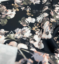 Black Floral Printed Plain Scuba Fabric - T9 Fabrics