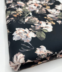 Black Floral Printed Plain Scuba Fabric - T9 Fabrics