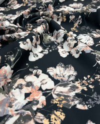 Black Floral Printed Plain Scuba Fabric - T9 Fabrics