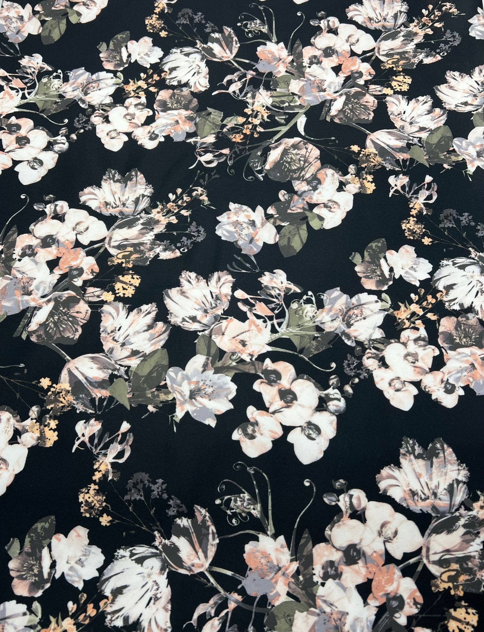 Black Floral Printed Plain Scuba Fabric - T9 Fabrics