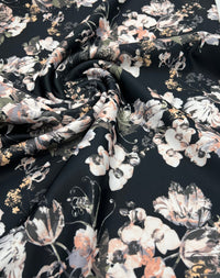 Black Floral Printed Plain Scuba Fabric - T9 Fabrics