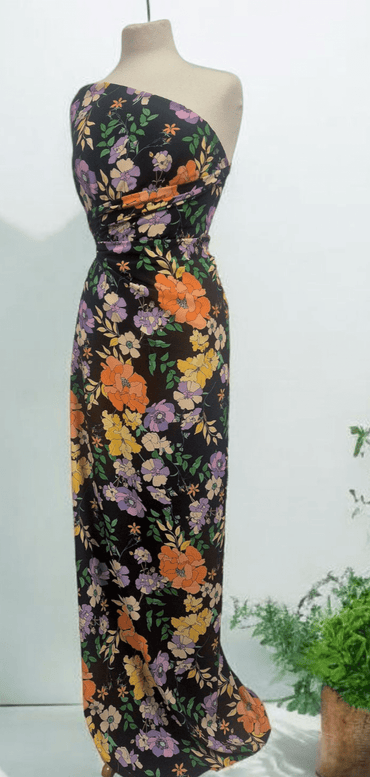 Black Floral Satin Dress Craft Fabric - T9 Fabrics