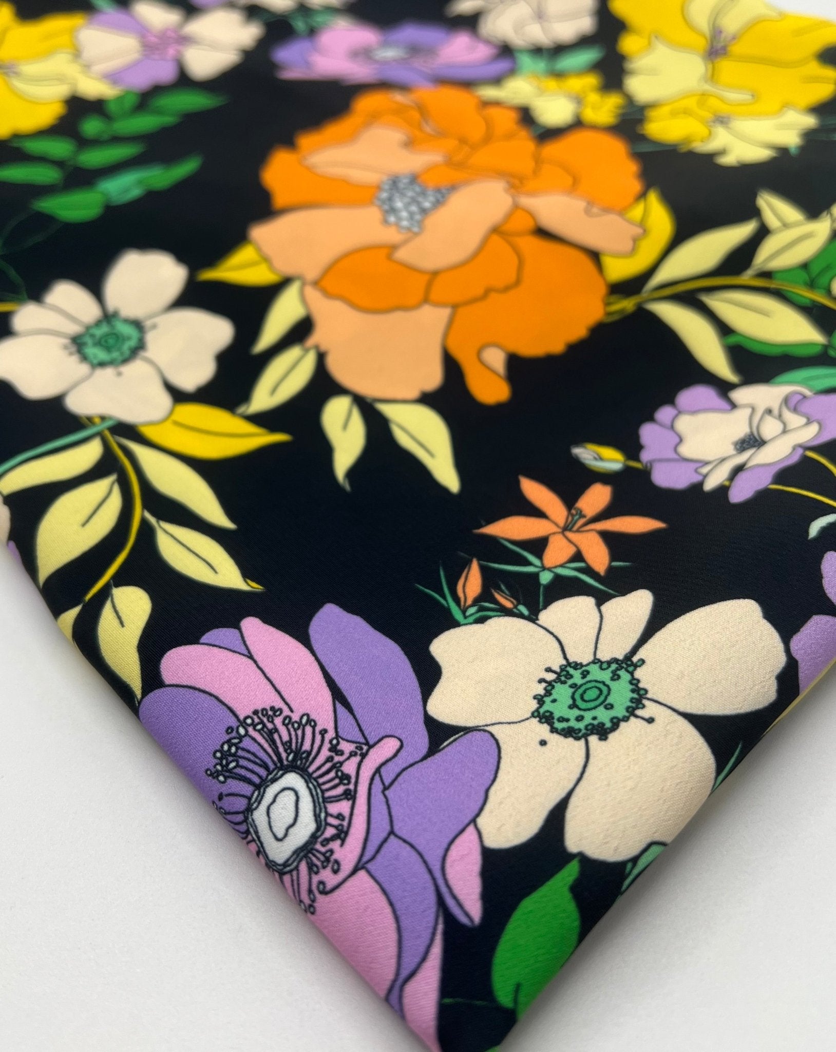 Black Floral Satin Dress Craft Fabric - T9 Fabrics