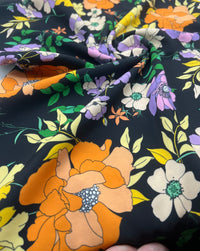 Black Floral Satin Dress Craft Fabric - T9 Fabrics