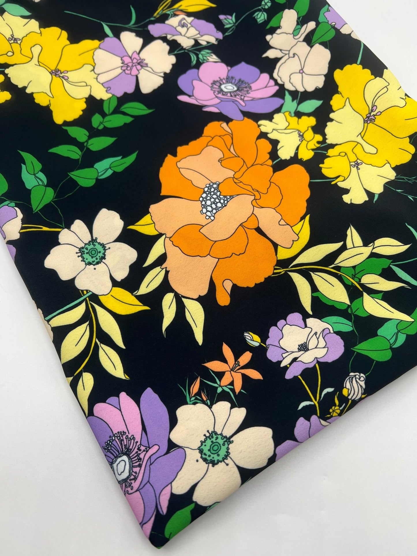 Black Floral Satin Dress Craft Fabric - T9 Fabrics