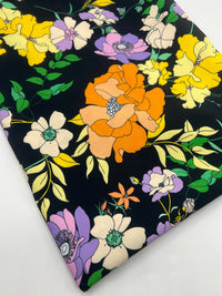 Black Floral Satin Dress Craft Fabric - T9 Fabrics