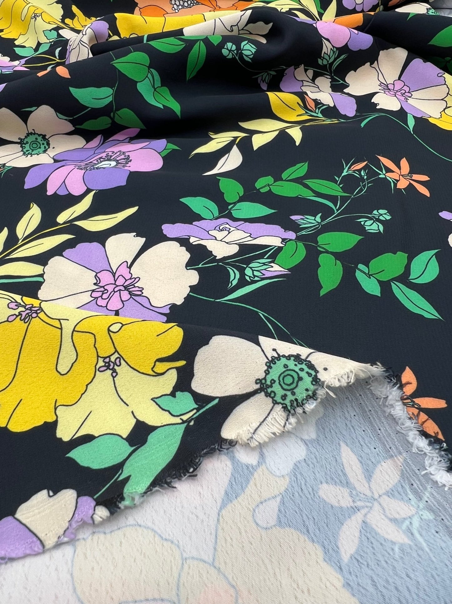 Black Floral Satin Dress Craft Fabric - T9 Fabrics