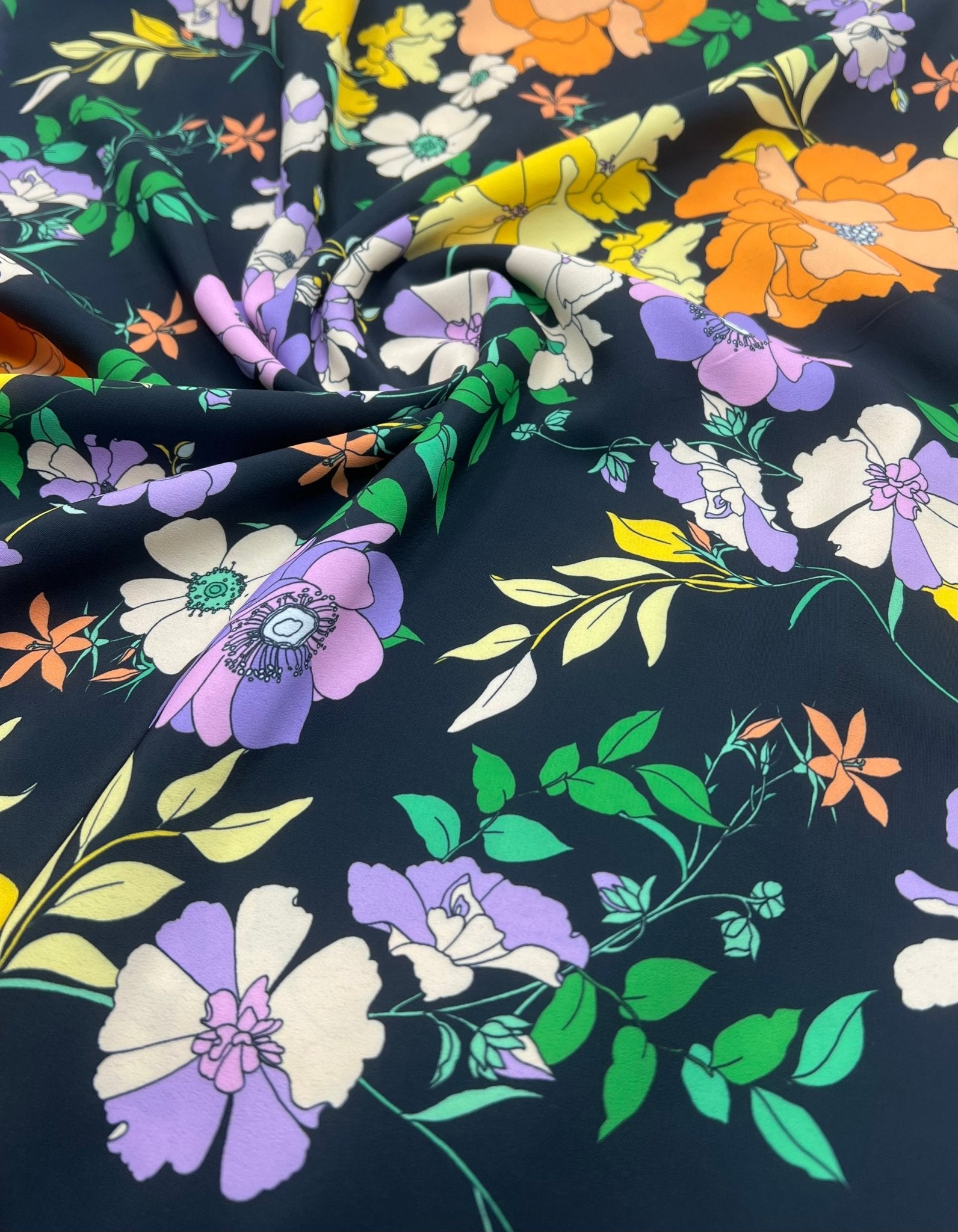 Black Floral Satin Dress Craft Fabric - T9 Fabrics