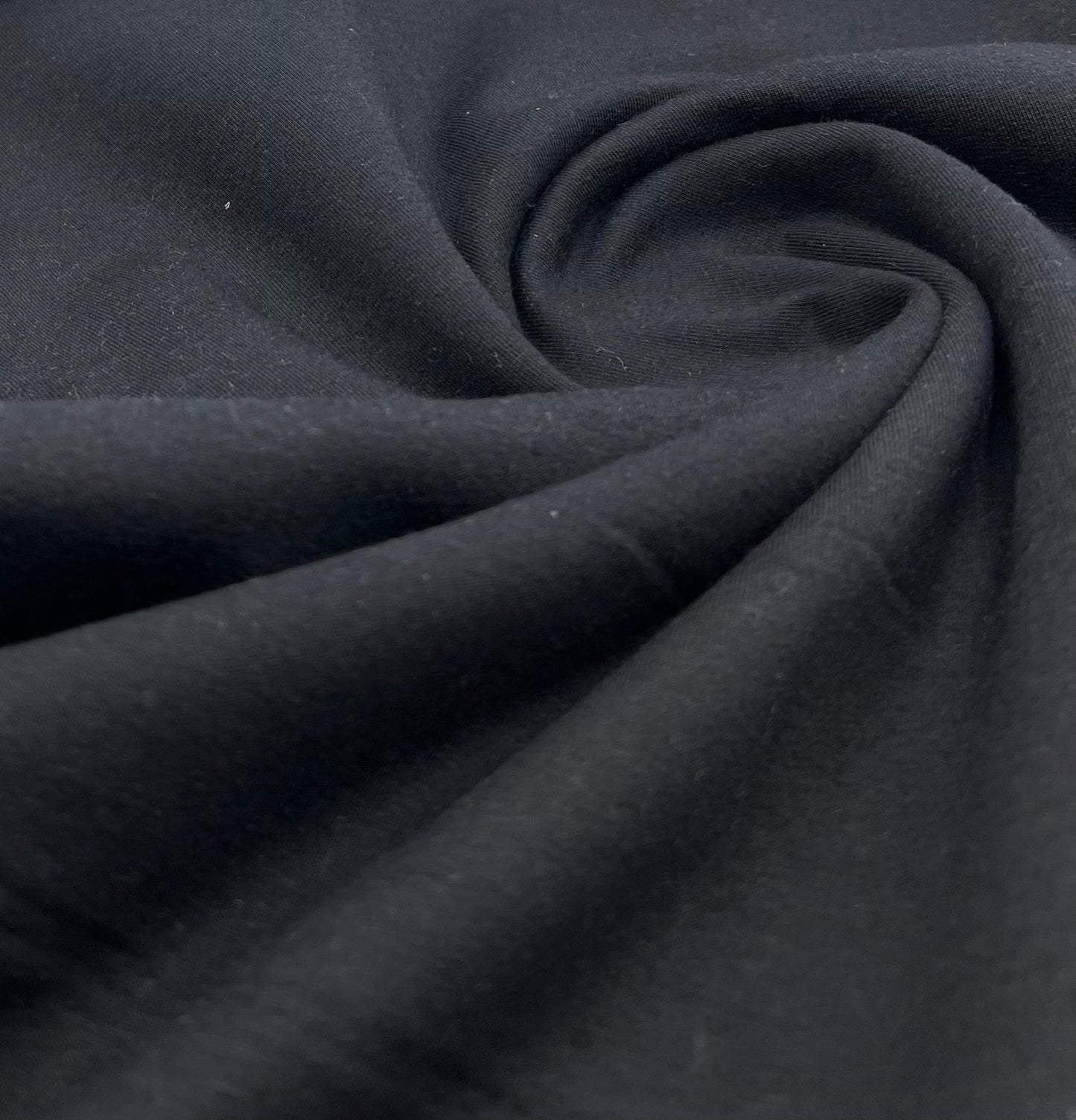 Black French Terry Loopback Cotton Jersey 230 GSM 95/5 Lycra 4 Way Stretch - T9 Fabrics