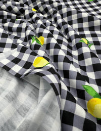 Black Gingham Lemon Print Soft Spun Poly Stretch Fabric - T9 Fabrics