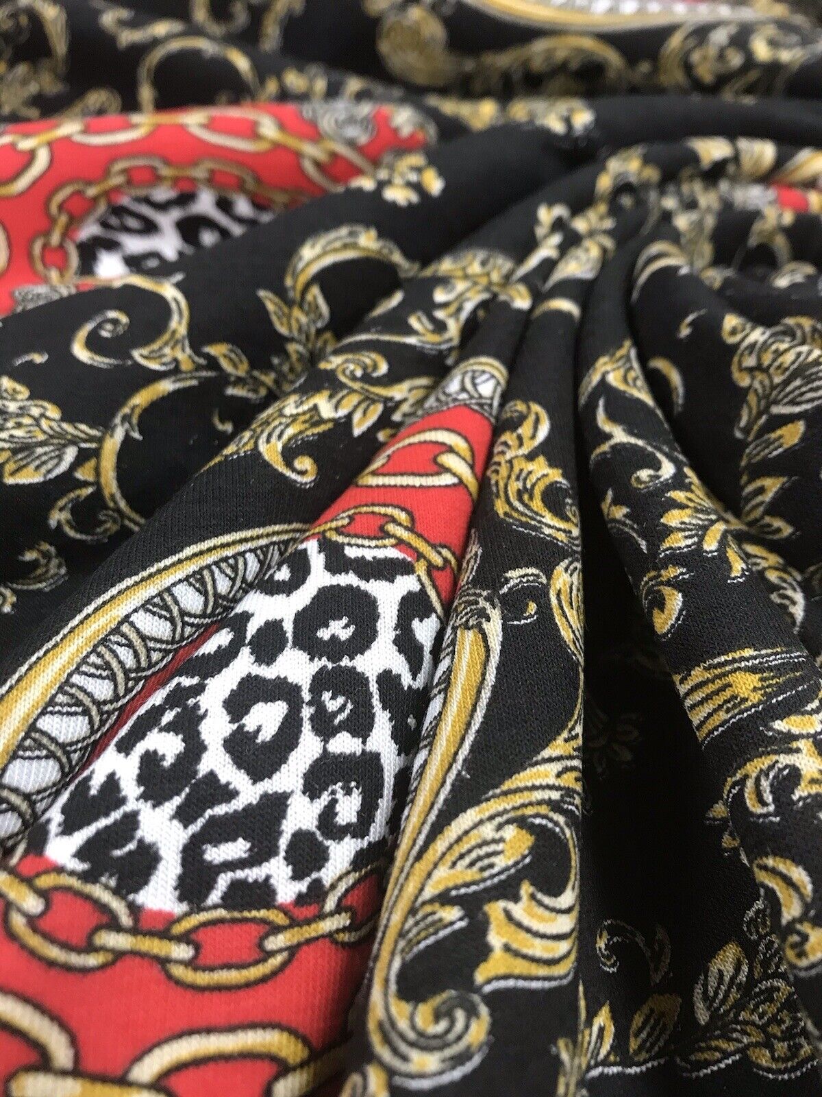 Black & Gold Chain Print Viscose Elastane Fabric - T9 Fabrics