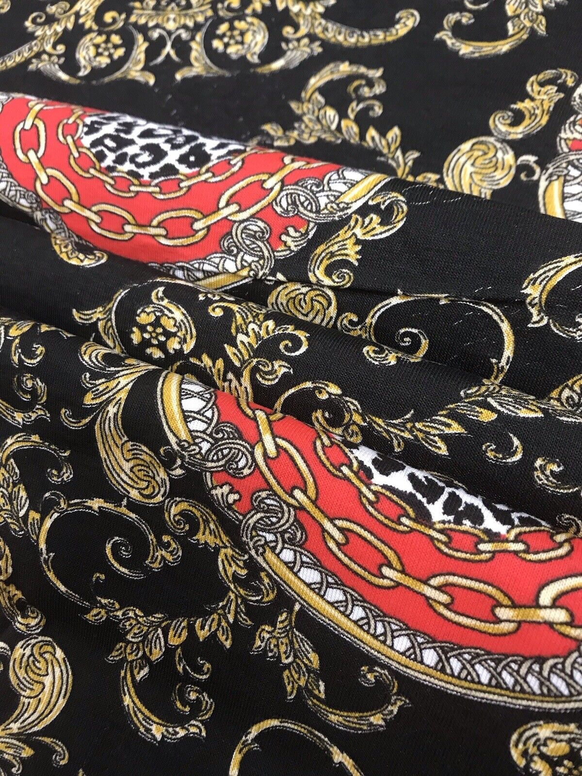 Black & Gold Chain Print Viscose Elastane Fabric - T9 Fabrics