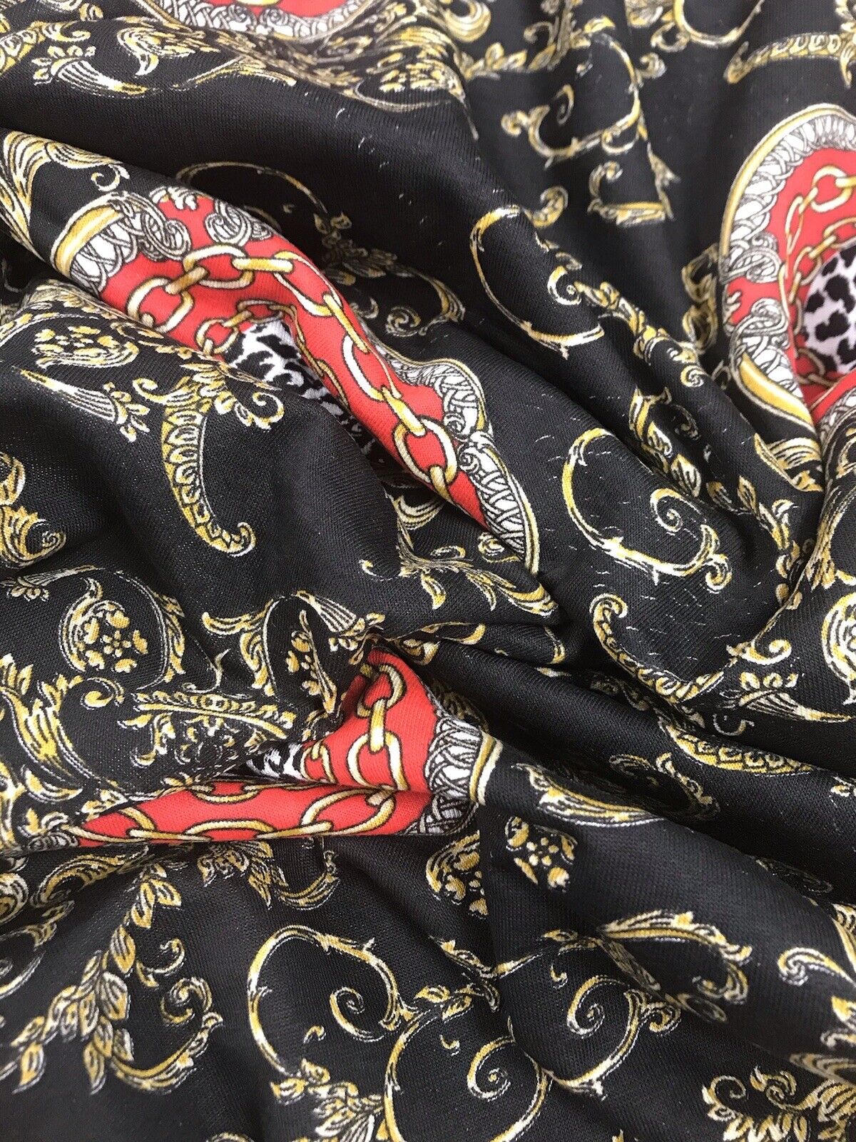 Black & Gold Chain Print Viscose Elastane Fabric - T9 Fabrics