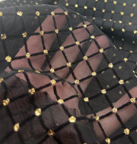 Black Gold Embossed Textured Mesh Fabric Stretch - T9 Fabrics