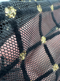 Black Gold Embossed Textured Mesh Fabric Stretch - T9 Fabrics