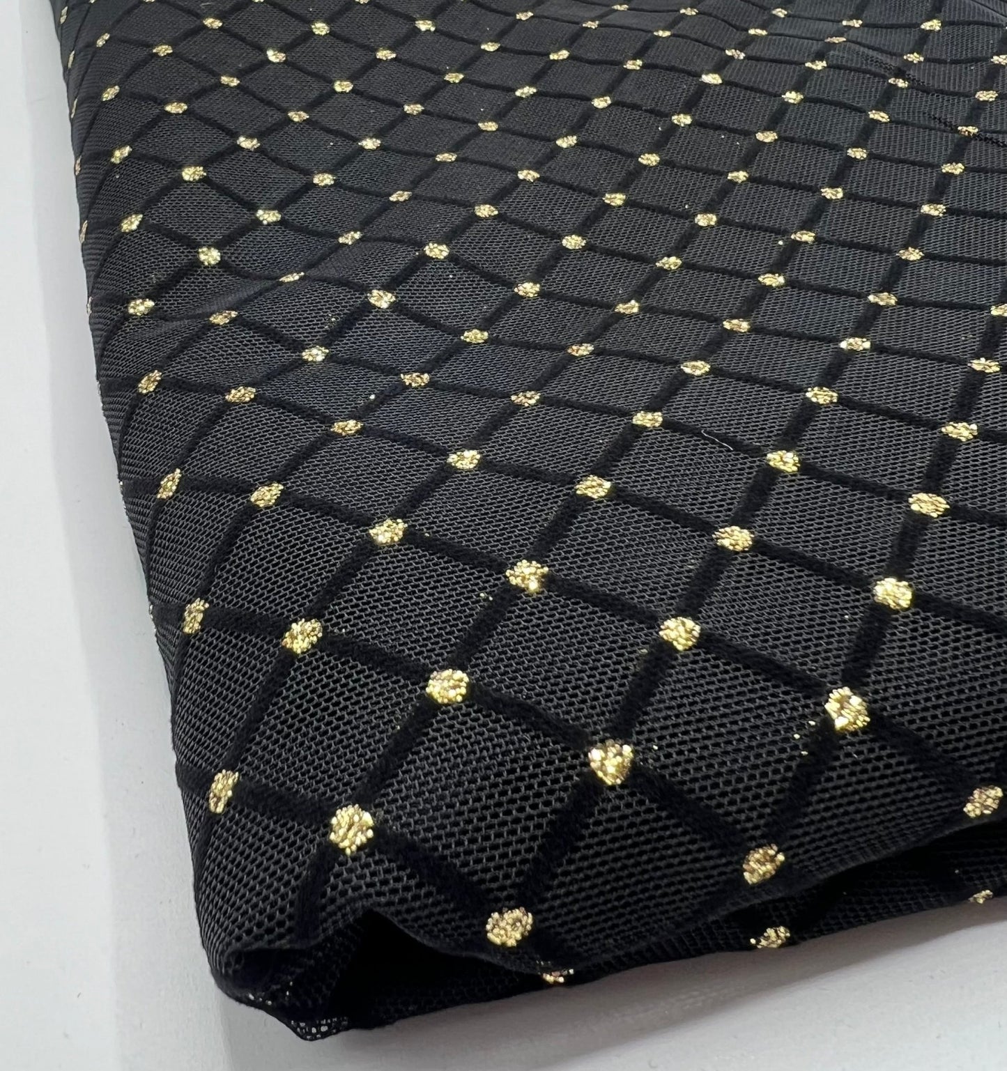 Black Gold Embossed Textured Mesh Fabric Stretch - T9 Fabrics