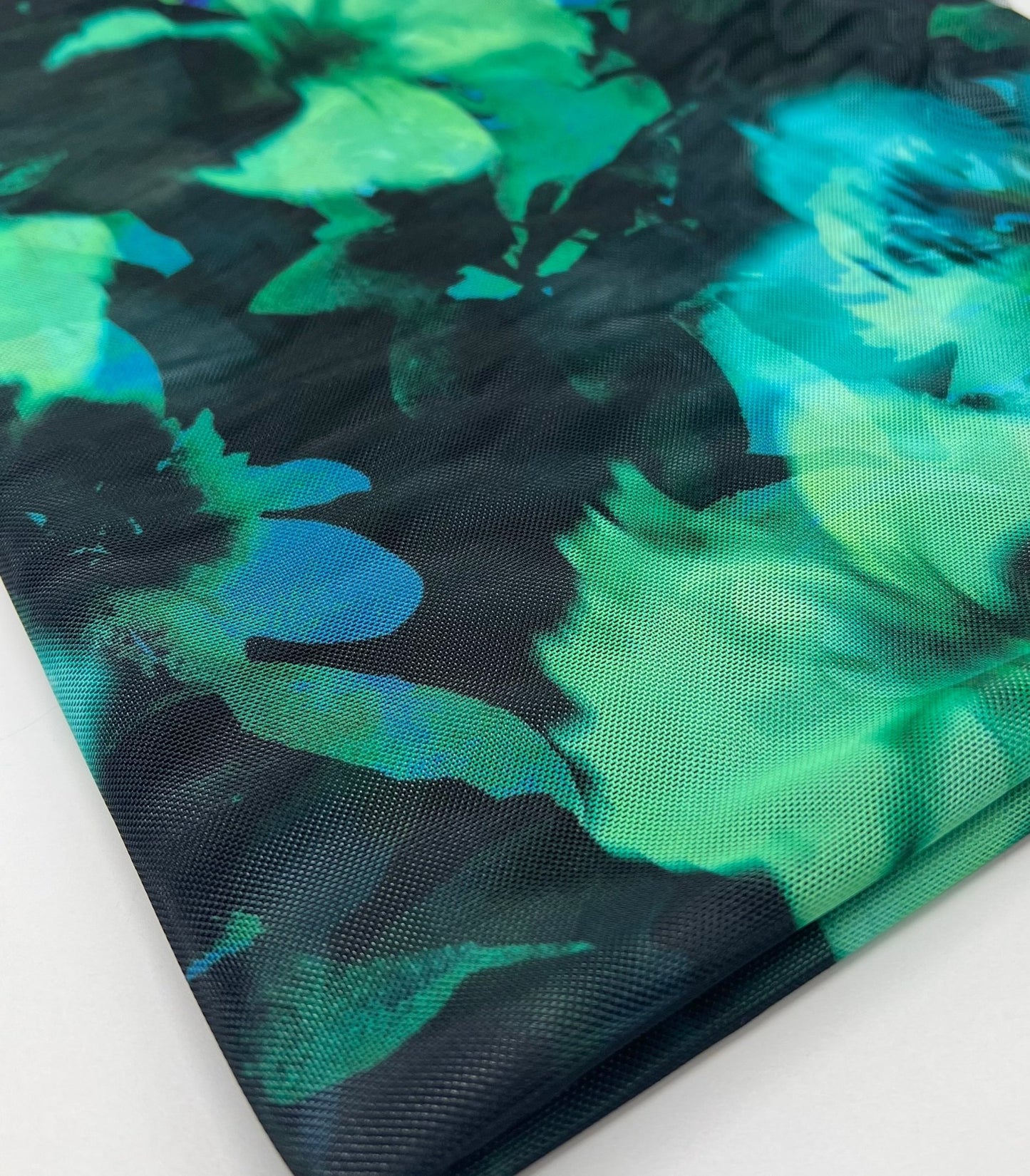 Black Green Floral Mix Mesh Fabric Stretch - T9 Fabrics