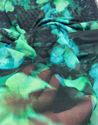 Black Green Floral Mix Mesh Fabric Stretch - T9 Fabrics