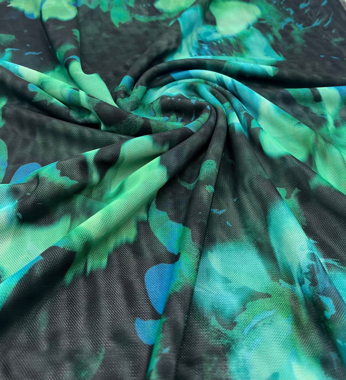 Black Green Floral Mix Mesh Fabric Stretch - T9 Fabrics