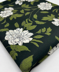 Black Green Floral Print Lightweight Bubble Crepe Fabric - T9 Fabrics
