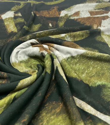 Black Green Mix Print ITY Fabric 2 Way Stretch - T9 Fabrics