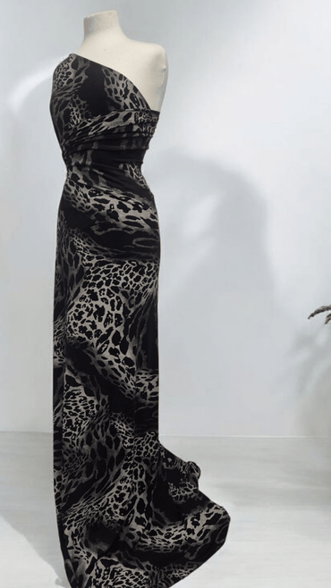 Black Grey Mix Animal Viscose Elastane 4 Way Stretch Fabric - T9 Fabrics