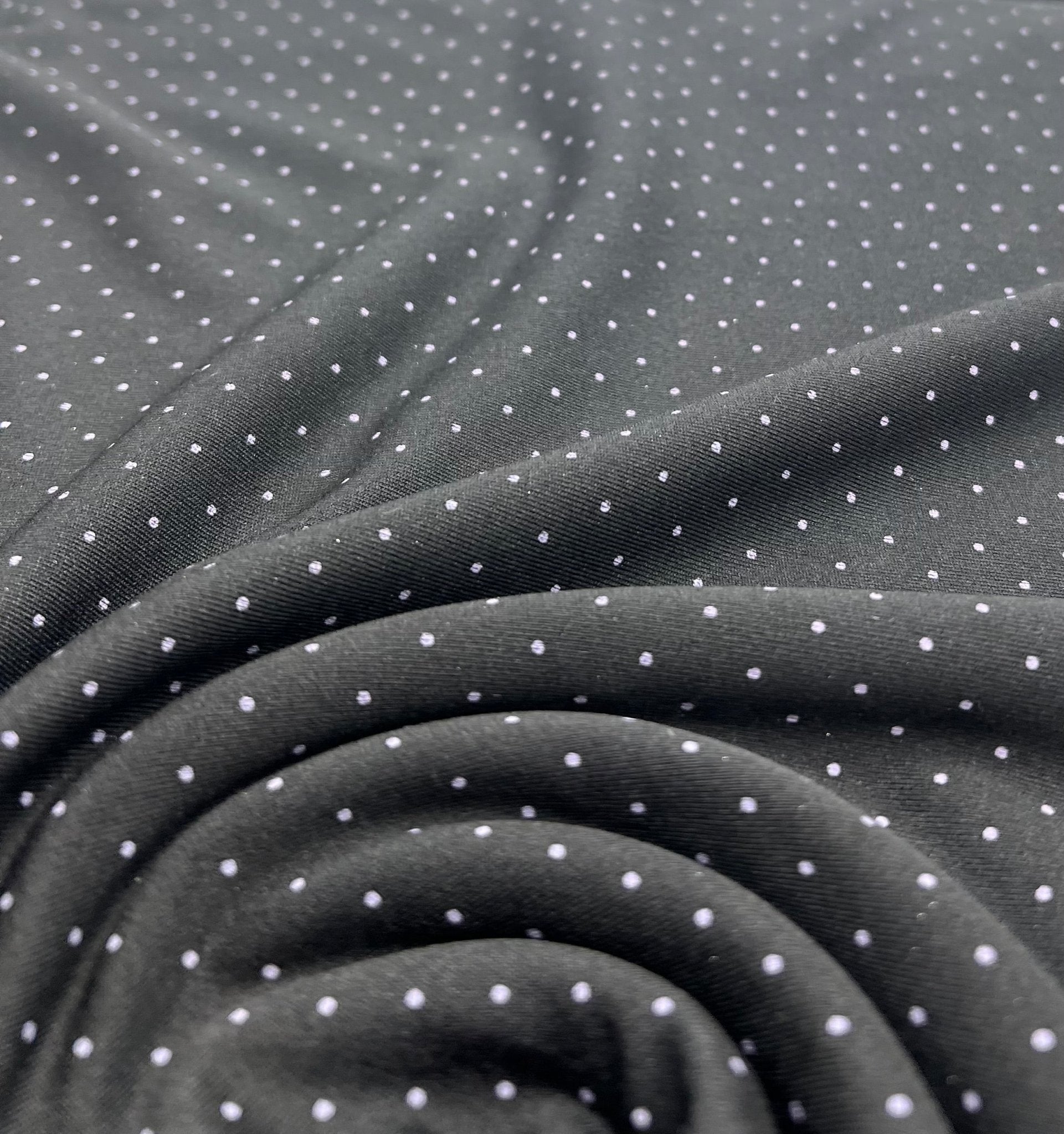 Black Grey Polka Spot Viscose Elastane 4 Way Stretch Fabric - T9 Fabrics