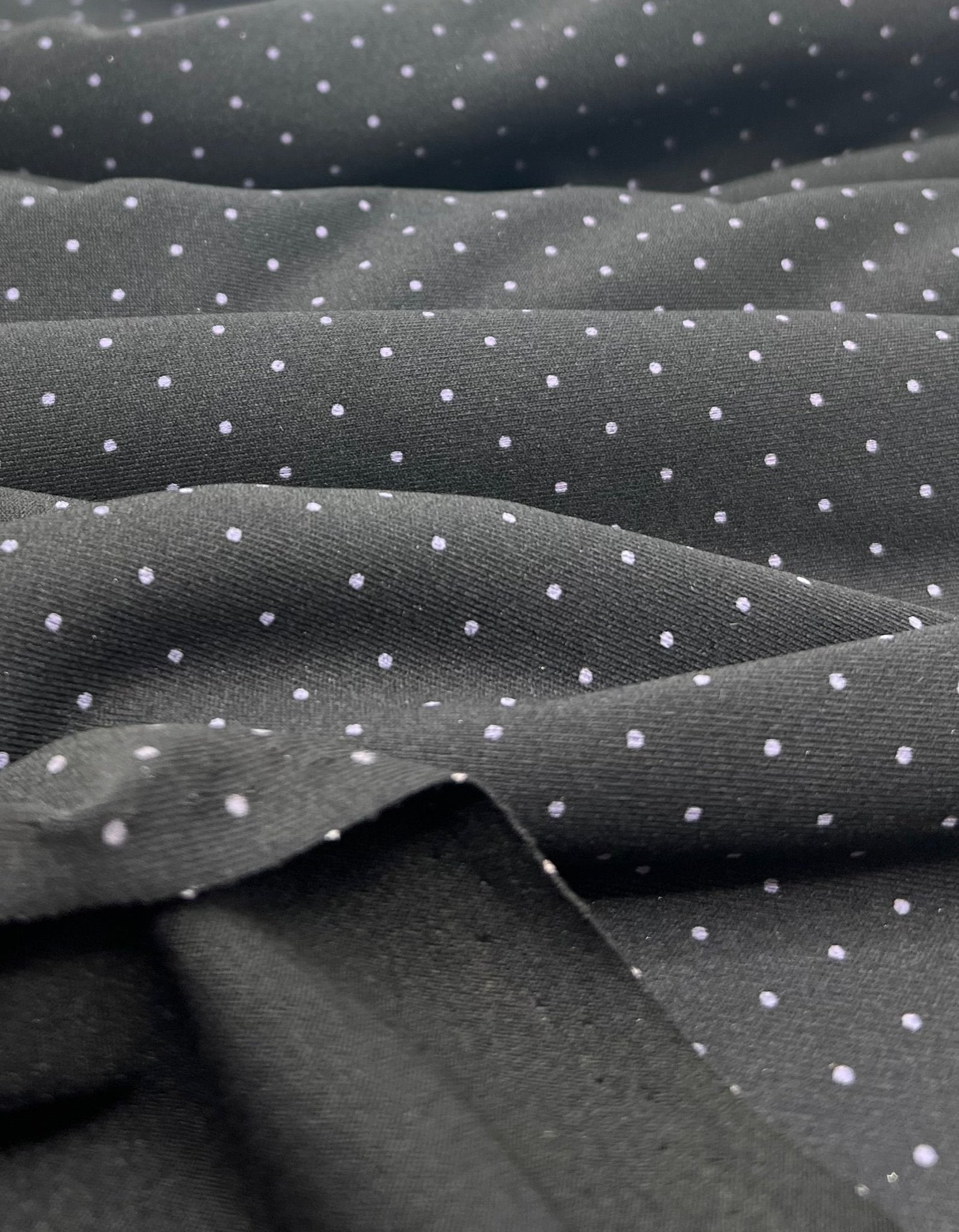 Black Grey Polka Spot Viscose Elastane 4 Way Stretch Fabric - T9 Fabrics