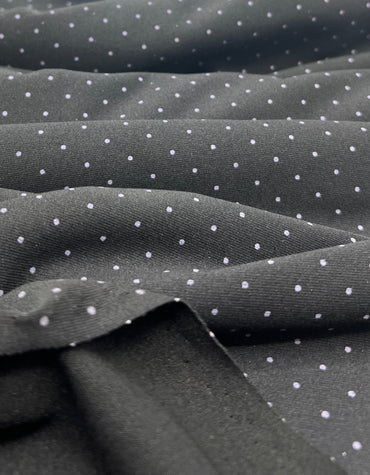 Black Grey Polka Spot Viscose Elastane 4 Way Stretch Fabric - T9 Fabrics