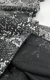 Black Grey Snake Print Viscose Elastane Fabric - T9 Fabrics