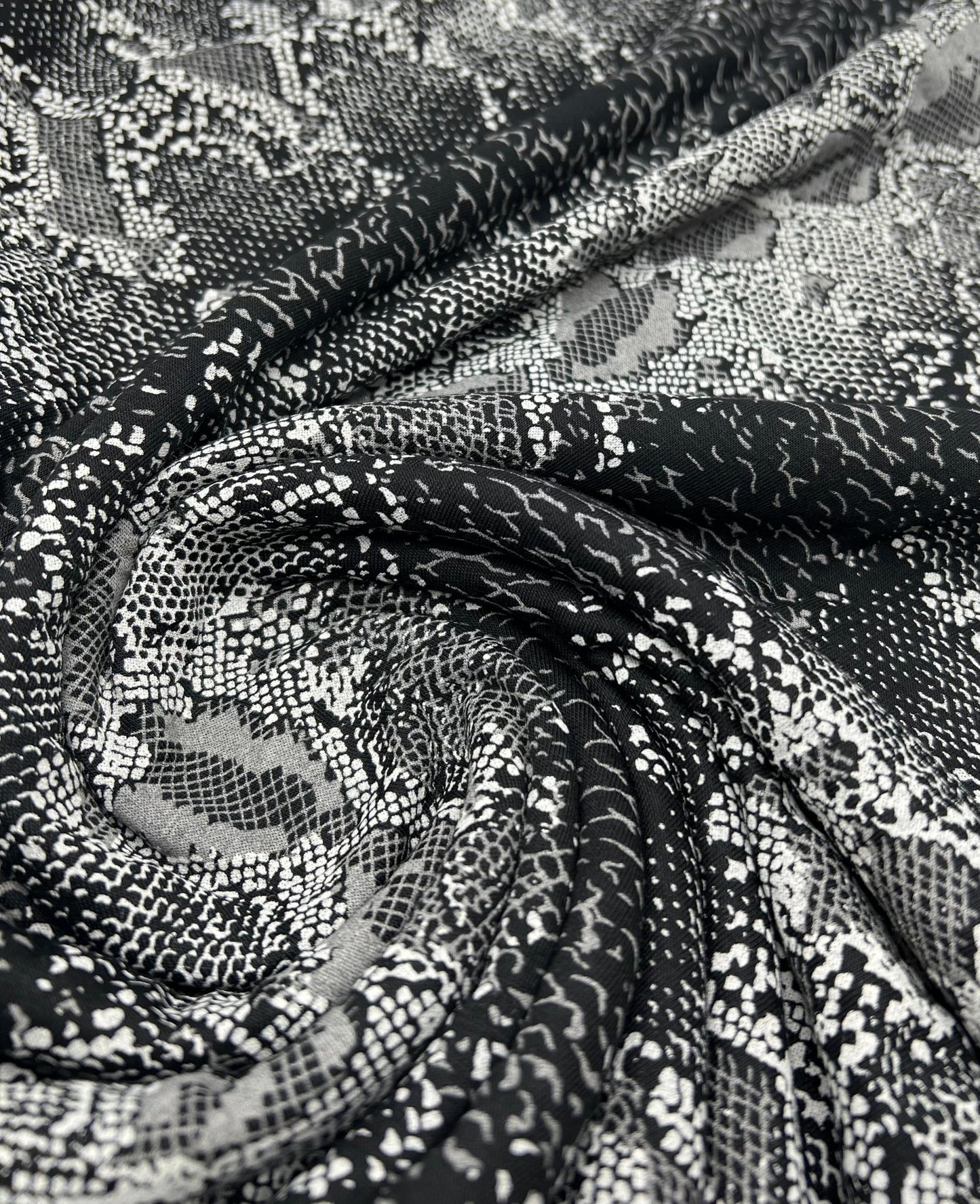 Black Grey Snake Print Viscose Elastane Fabric - T9 Fabrics