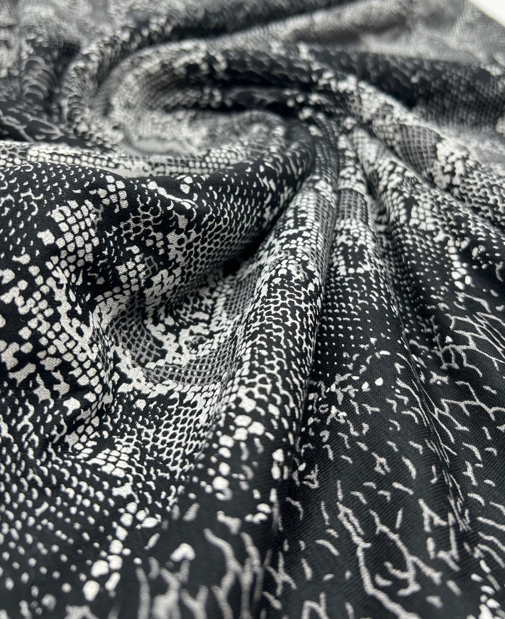 Black Grey Snake Print Viscose Elastane Fabric - T9 Fabrics