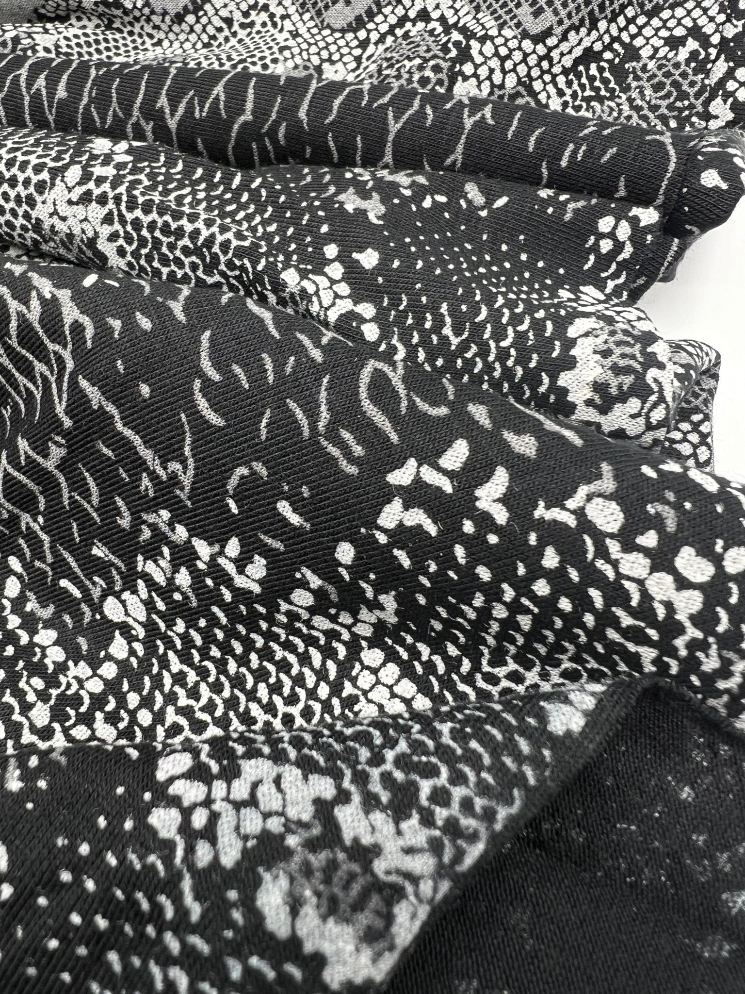 Black Grey Snake Print Viscose Elastane Fabric - T9 Fabrics