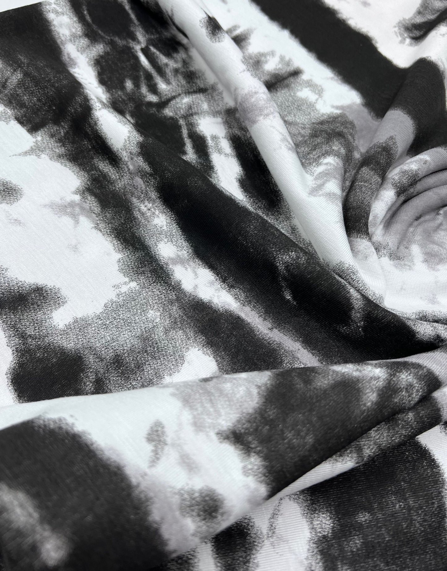 Black Grey Tie Dye Stripe Print Viscose Elastane Fabric - T9 Fabrics