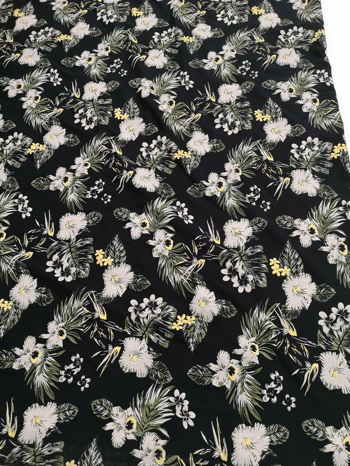 Black & Ivory Floral Print Viscose Elastane Fabric - T9 Fabrics