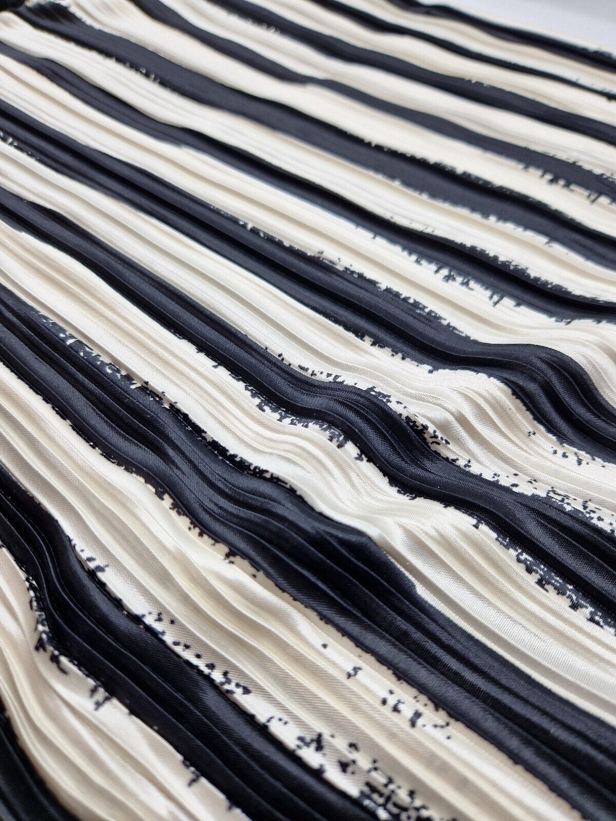 Black & Ivory Stripe Printed Plisse Fabric - T9 Fabrics