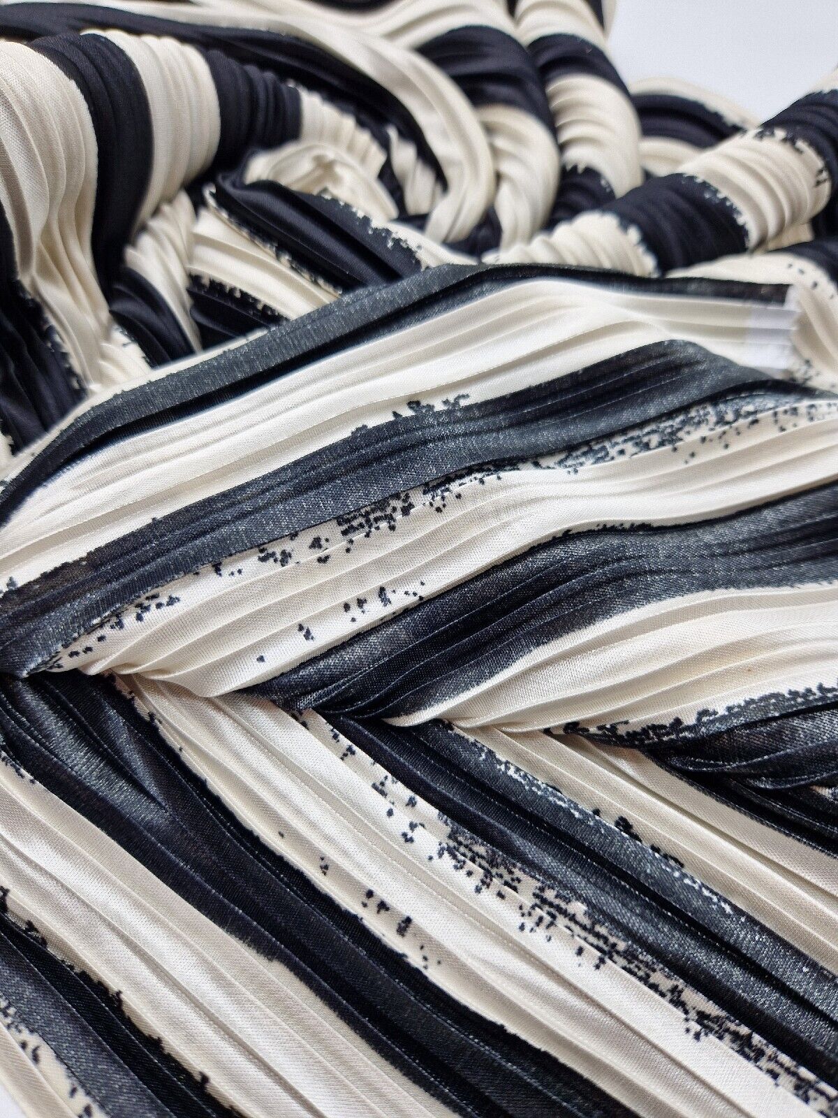 Black & Ivory Stripe Printed Plisse Fabric - T9 Fabrics