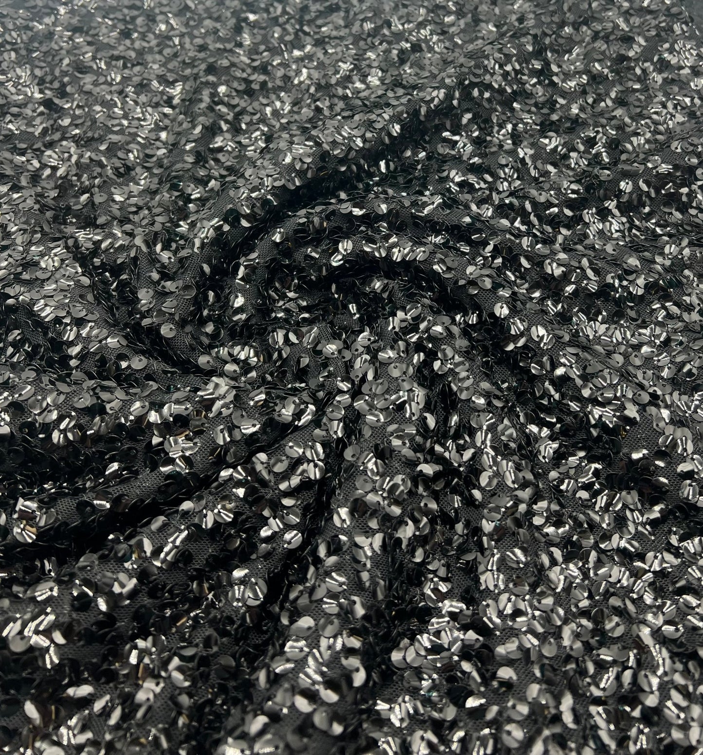 Black Large Sequin Detail Stretch Mesh Fabric - T9 Fabrics