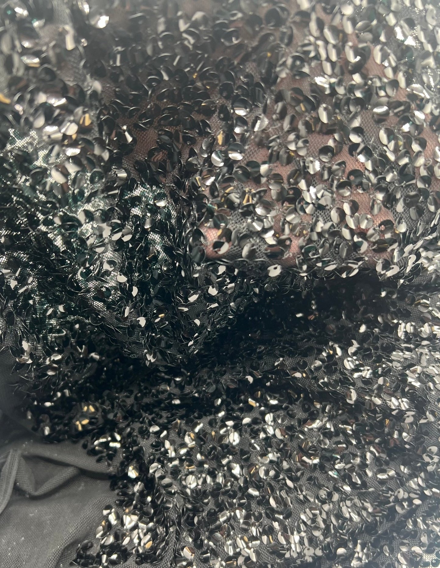 Black Large Sequin Detail Stretch Mesh Fabric - T9 Fabrics
