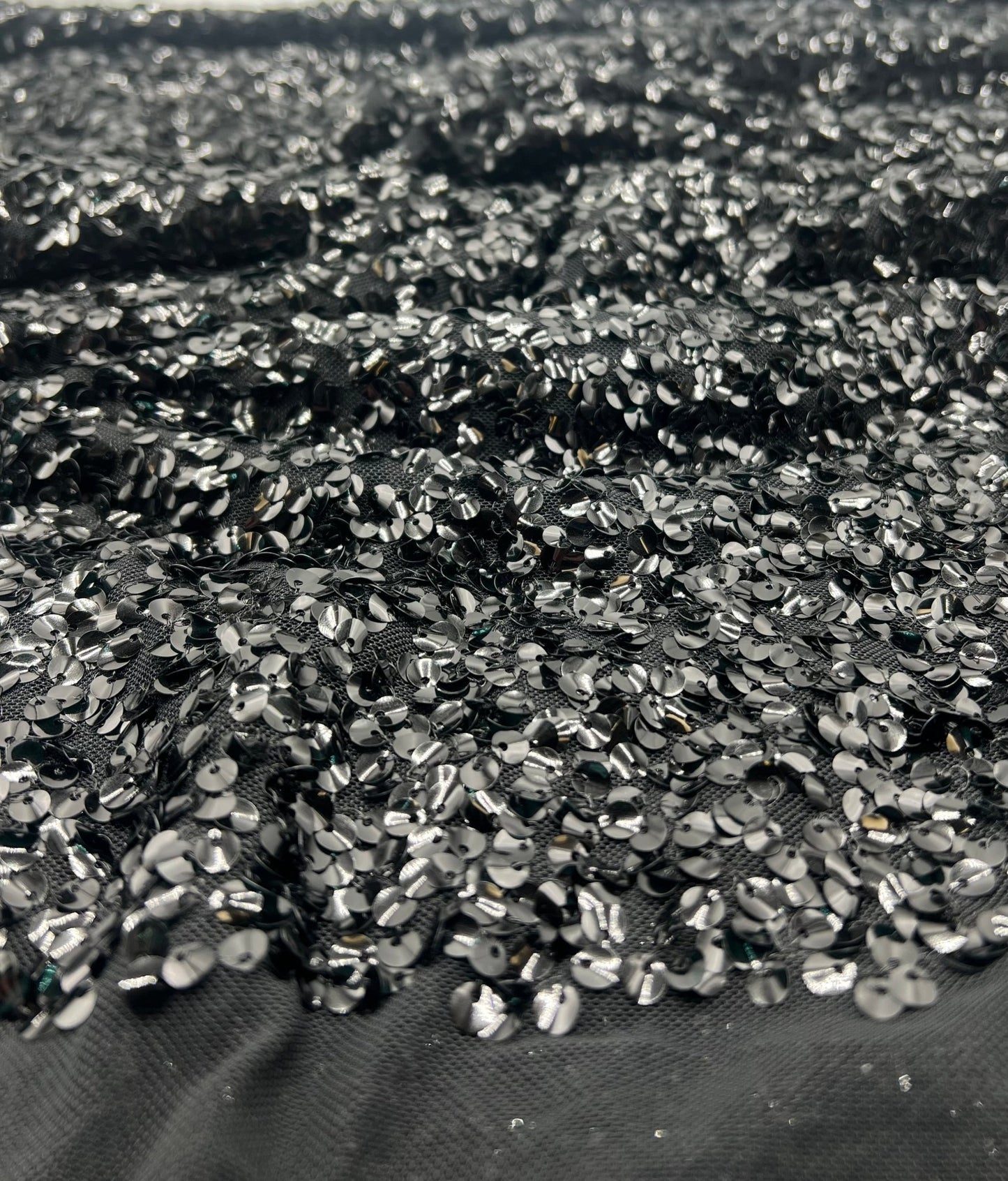 Black Large Sequin Detail Stretch Mesh Fabric - T9 Fabrics