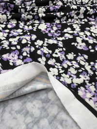 Black Lilac Ditsy Floral Print Viscose Elastane 4 Way Stretch Fabric - T9 Fabrics