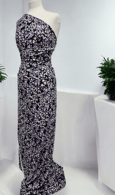 Black Lilac Ditsy Floral Print Viscose Elastane 4 Way Stretch Fabric - T9 Fabrics