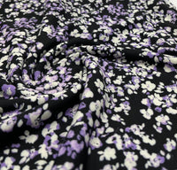 Black Lilac Ditsy Floral Print Viscose Elastane 4 Way Stretch Fabric - T9 Fabrics
