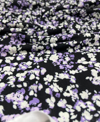Black Lilac Ditsy Floral Print Viscose Elastane 4 Way Stretch Fabric - T9 Fabrics