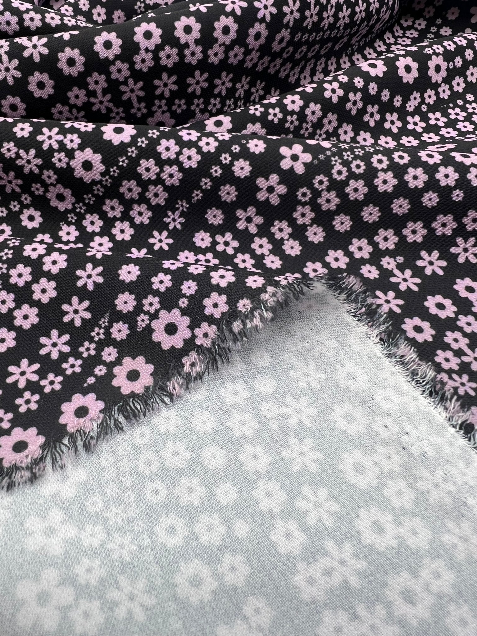 Black Lilac Floral Non Stretch Woven Fabric - T9 Fabrics