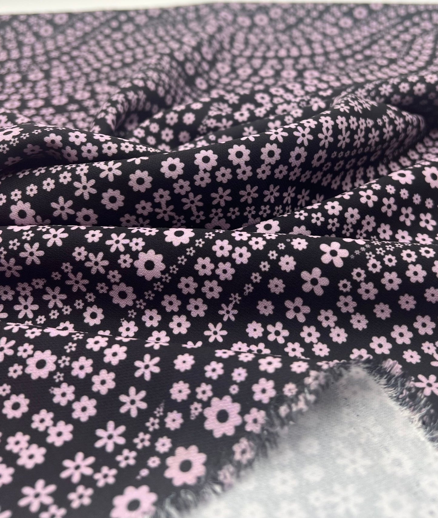 Black Lilac Floral Non Stretch Woven Fabric - T9 Fabrics
