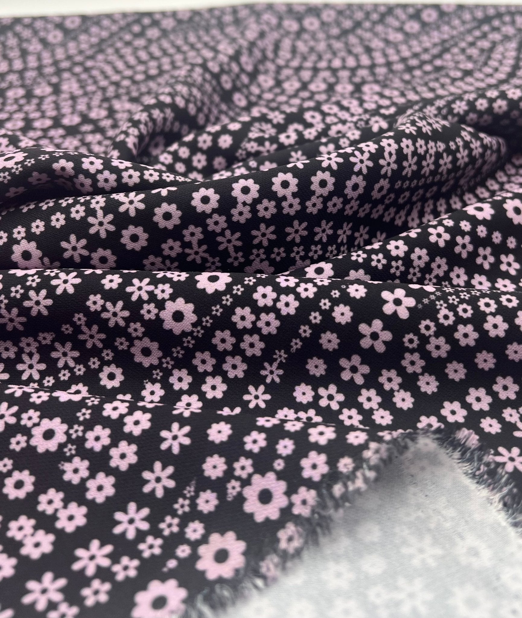 Black Lilac Floral Non Stretch Woven Fabric - T9 Fabrics